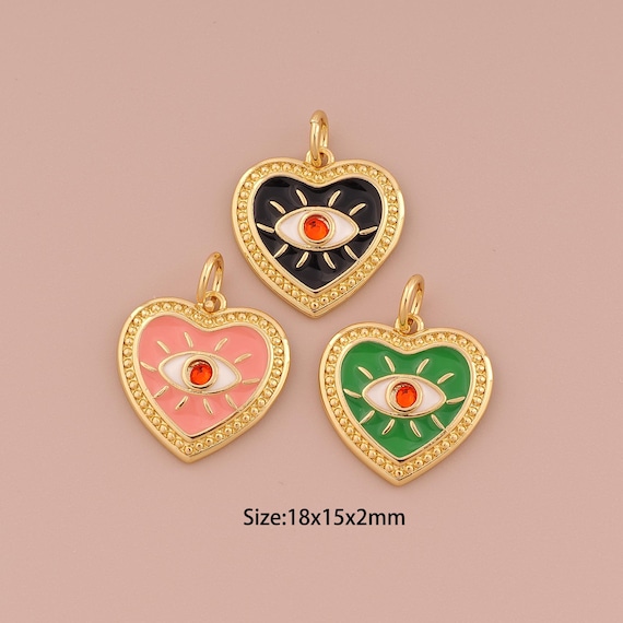 18K Gold Evil Eye Charms,Enamel Minimalist Charms Pendants,Devil Eye Charm for DIY Jewelry Making Supply
