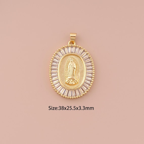 18K Gold Virgin Mary Charms,CZ Pave Minimalist Charms Pendants,Catholic Charm for DIY Jewelry Making Supply