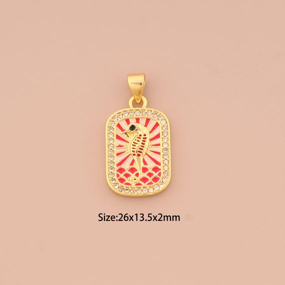 18K Gold Seahorse Charms,CZ Pave Seahorse Charms Pendants,Enamel Seahorse Charm for DIY Jewelry Making Supply