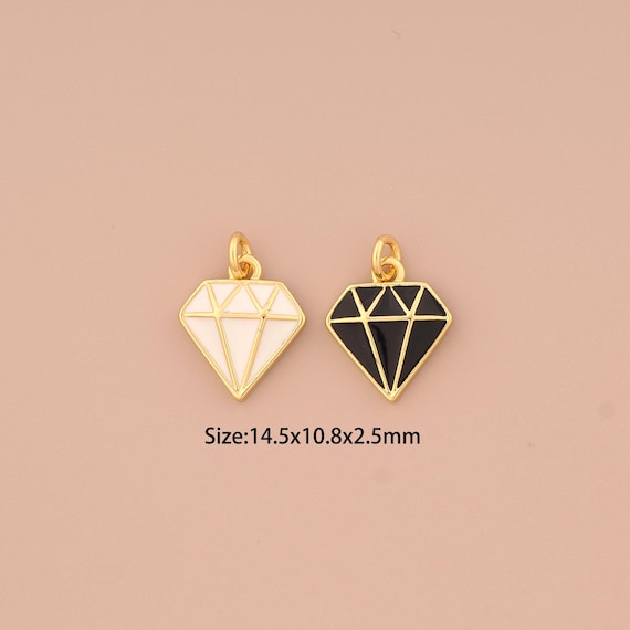 18K Gold Diamond Charms,Enamel Diamond Charms Pendants,Diamond Charm for DIY Jewelry Making Supply