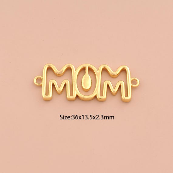 18K Gold MOM Connector,Letter Connector Charms,MOM Connector for DIY Jewelry Making Supply