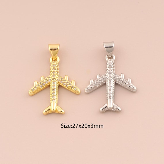 18K Gold Airplane Charms,CZ Pave Airplane Charms Pendants,Airplane Charm for DIY Jewelry Making Supply