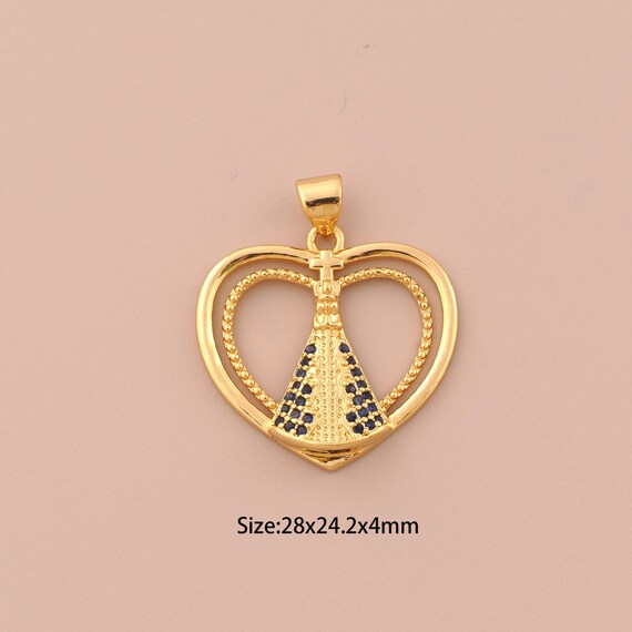 18K Gold Pope Charms,CZ Pave Religious Charms Pendants,Heart Charm for DIY Jewelry Making Supply