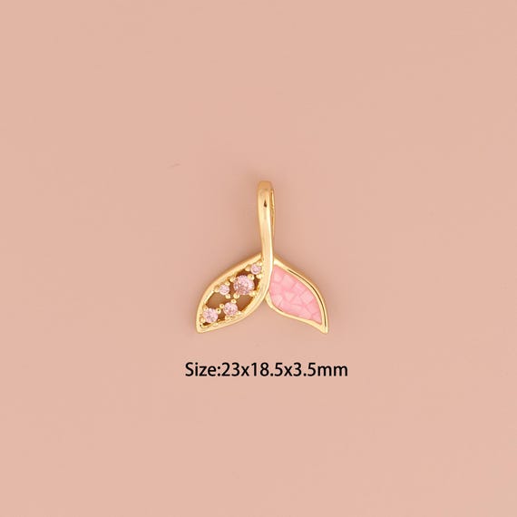 18K Gold Fishtail Charms,CZ Pave Minimalist Charms Pendants,Fishtail Charm for DIY Jewelry Making Supply