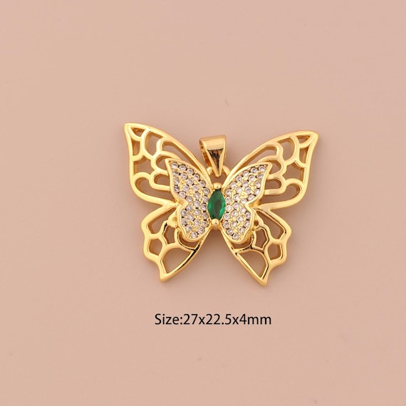 18K Gold Butterfly Charms,CZ Pave Insect Charms Pendants,Butterfly Charm for DIY Jewelry Making Supply