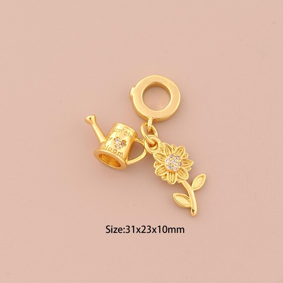 18K Gold Shower Kettle Charms,CZ Pave Flower Charms Pendants,Shower Kettle Charm for DIY Jewelry Making Supply