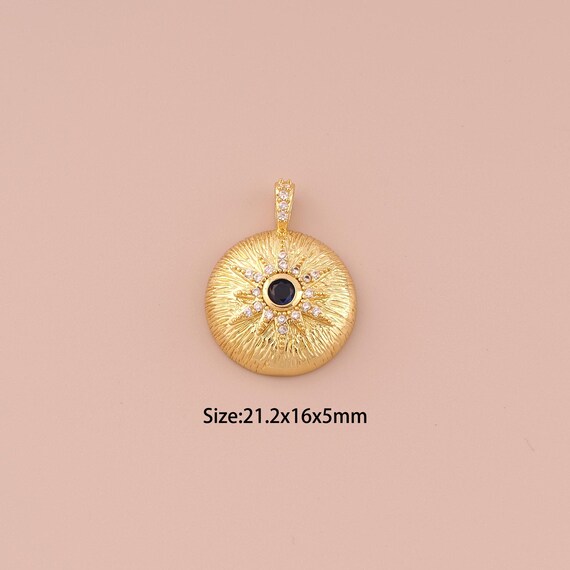 18K Gold Sun Charms,CZ Pave Minimalist Charms Pendants,Round Charm for DIY Jewelry Making Supply