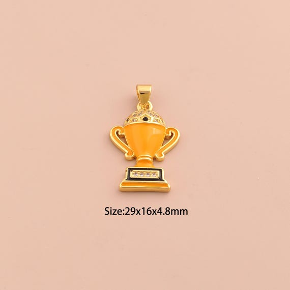 18K Gold Trophy Charms,CZ Pave Trophy Charms Pendants,Enamel Trophy Charm for DIY Jewelry Making Supply