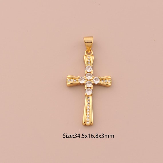 18K Gold Cross Charms,CZ Pave Religious Charms Pendants,Christian Charm for DIY Jewelry Making Supply