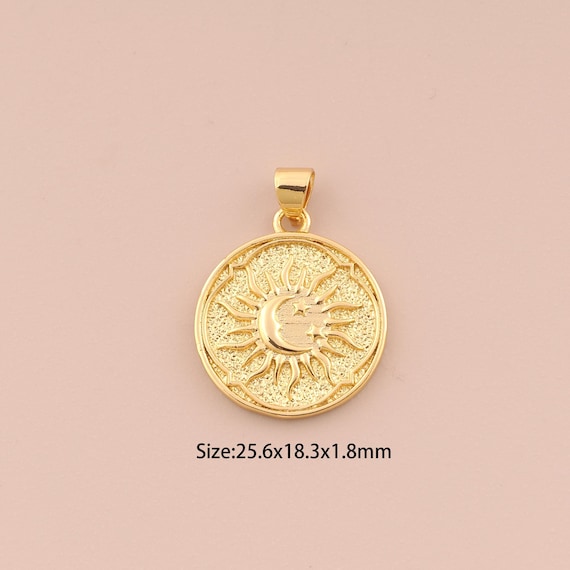 18K Gold Moon Sun Charms,Round Charms Gold Sun Pendants,Sun Charm for DIY Jewelry Making Supply