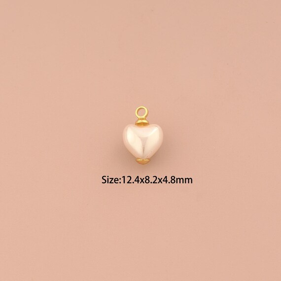 18K Gold Pearl Charms,Heart Pearl Charms Pendants,Pearl Charm for DIY Jewelry Making Supply