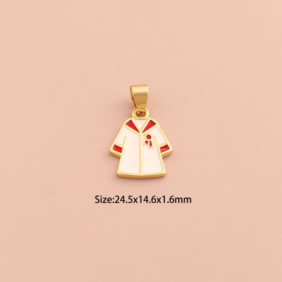 18K Gold Dr. Graduation Dress Charms,Clothing Charms Pendants,Enamel Dress Charm for DIY Jewelry Making Supply