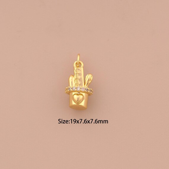 18K Gold Cactus Charms,CZ Pave Desert Charms Pendants,Heart Charm for DIY Jewelry Making Supply