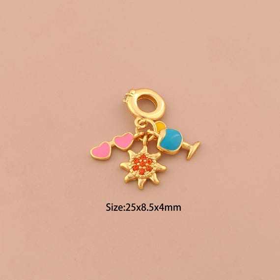 18K Gold Sun Charms,Enamel Goblet Charms Pendants,CZ Pave Heart Sunglasses Charm for DIY Jewelry Making Supply