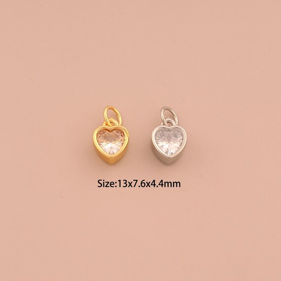18K Gold Heart Charms,CZ Pave Love Charms Pendants,Heart Charm for DIY Jewelry Making Supply