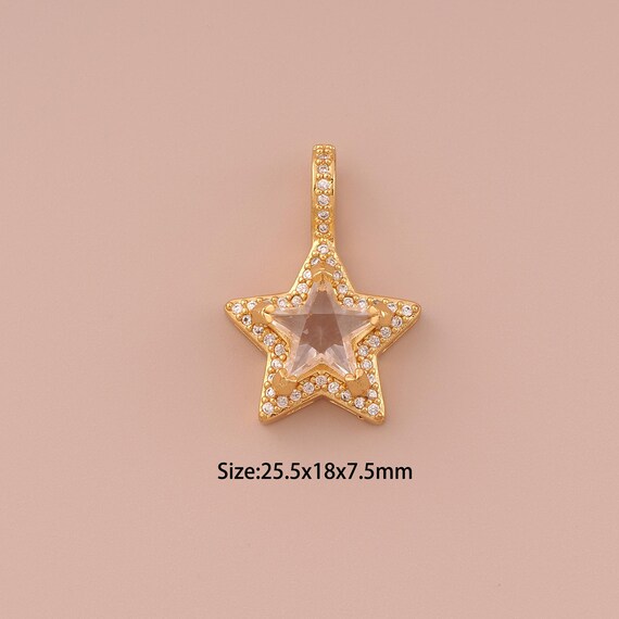 18K Gold Star Charms,CZ Pave Minimalist Charms Pendants,Star Charm for DIY Jewelry Making Supply