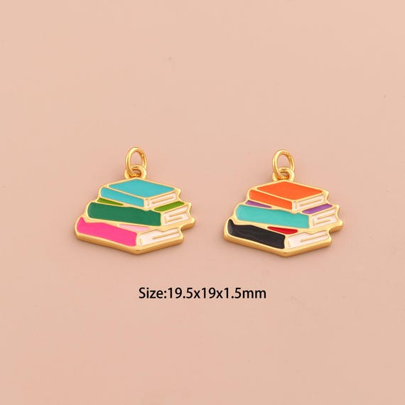 18K Gold Book Charms,Enamel Book Charms Pendants,Book Charm for DIY Jewelry Making Supply
