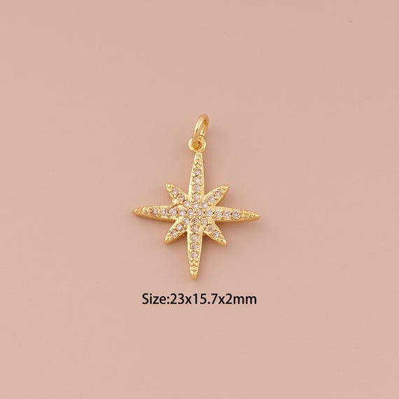 18K Gold Polaris Charms,CZ Pave Minimalist Charms Pendants,Polaris Charm for DIY Jewelry Making Supply
