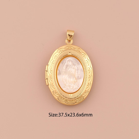 18K Gold Virgin Mary Charms,Fritillary Minimalist Charms Pendants,Photo Frame Charm for DIY Jewelry Making Supply