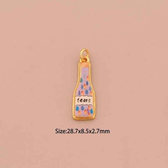 18K Gold Wine Charms,Enamel Wine Bottle Charms Pendants,Wine Charm for DIY Jewelry Making Supply