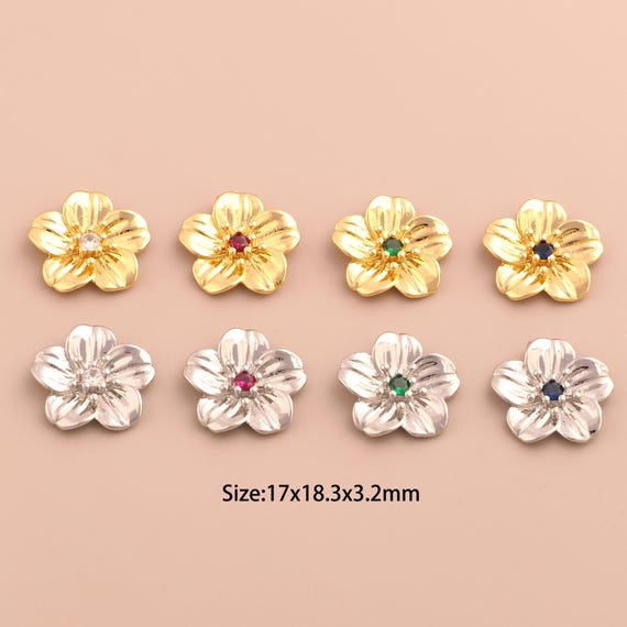 18K Gold Cherry Blossom Charms,CZ Pave Flower Charms Pendants,Cherry Blossom Charm for DIY Jewelry Making Supply