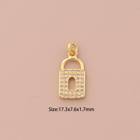18K Gold Lock Charms,CZ Pave Minimalist Charms Pendants,Lock Charm for DIY Jewelry Making Supply