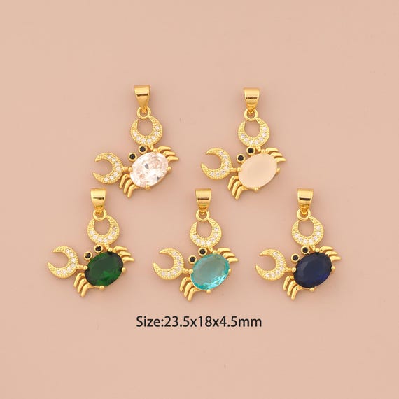 18K Gold Crab Charms,CZ Pave Marine Life Charms Pendants,Crab Charm for DIY Jewelry Making Supply