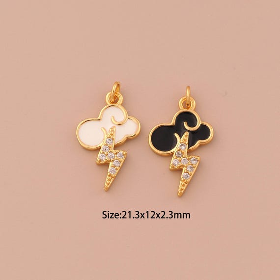 18K Gold Cloud Charms,CZ Pave Minimalist Charms Pendants,Enamel Lightning Charm for DIY Jewelry Making Supply