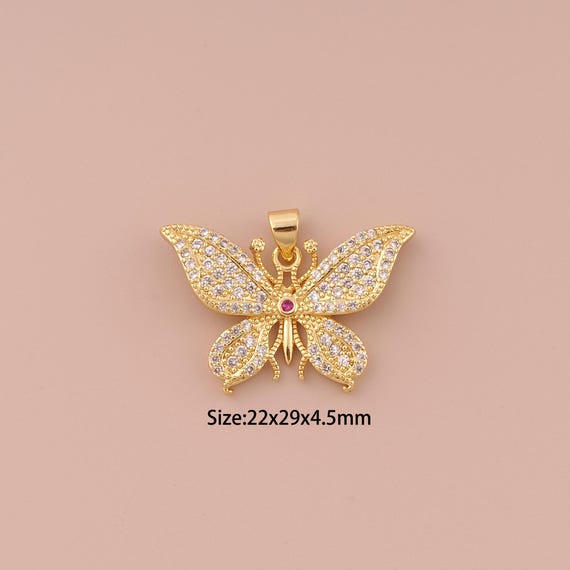 18K Gold Butterfly Charms,CZ Pave Minimalist Charms Pendants,Butterfly Charm for DIY Jewelry Making Supply
