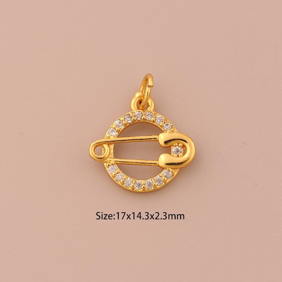 18K Gold Paper Clip Charms,CZ Pave Round Charms Pendants,Paper Clip Charm for DIY Jewelry Making Supply