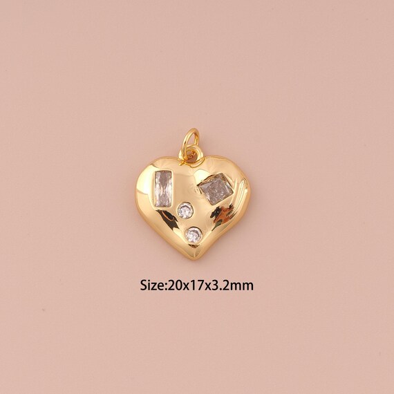 18K Gold Heart Charms,CZ Pave Minimalist Charms Pendants,Heart Charm for DIY Jewelry Making Supply
