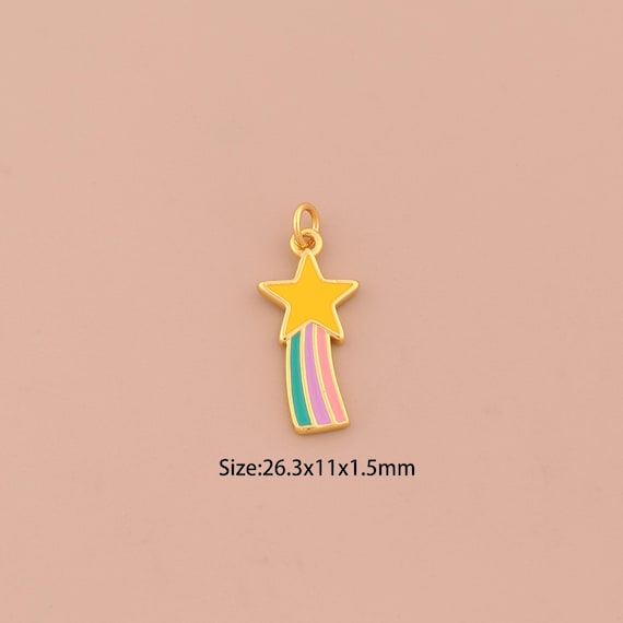 18K Gold Star Charms,Enamel Celestial Charms Pendants,Starburst Charm for DIY Jewelry Making Supply