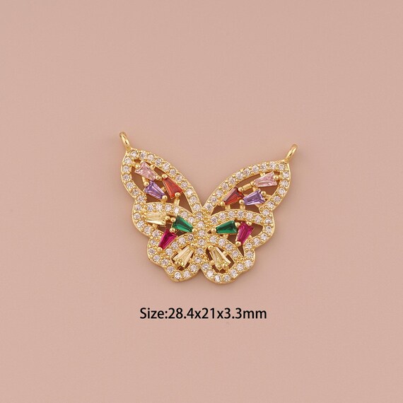 18K Gold Butterfly Charms,CZ Pave Minimalist Charms Pendants,Butterfly Charm for DIY Jewelry Making Supply