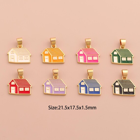 18K Gold House Charms,Enamel House Charms Pendants,House Charm for DIY Jewelry Making Supply