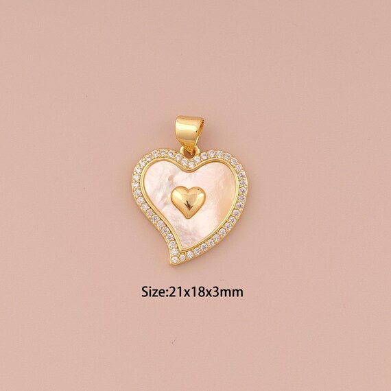 18K Gold Heart Charms,CZ Pave Minimalist Charms Pendants,Fritillary Heart Charm for DIY Jewelry Making Supply