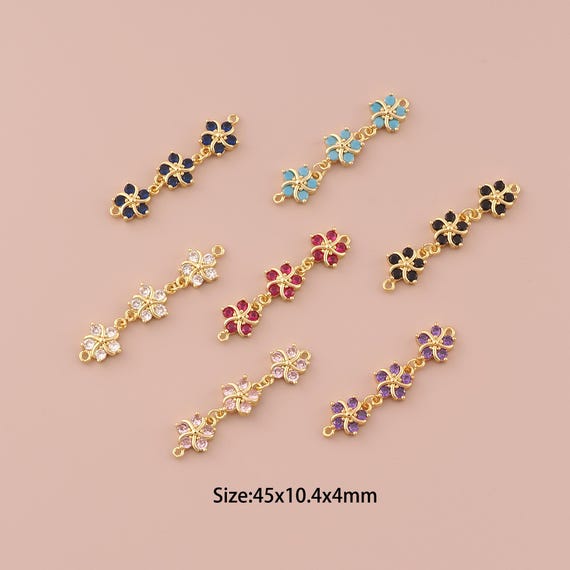 18K Gold Flower Connector,CZ Pave Minimalist Connector Charms,Flower Connector for DIY Jewelry Making Supply