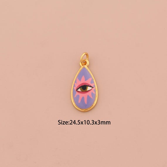 18K Gold Water Drop Charms,Enamel Tear Drop Charms Pendants,Evil Eye Charm for DIY Jewelry Making Supply