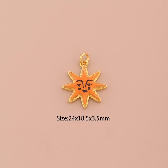 18K Gold Sun Face Charms,Enamel Celestial Charms Pendants,Sunburst Charm for DIY Jewelry Making Supply