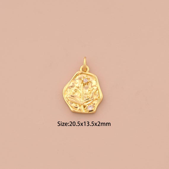 18K Gold Flower Charms,CZ Pave Flower Charms Pendants,Flower Charm for DIY Jewelry Making Supply