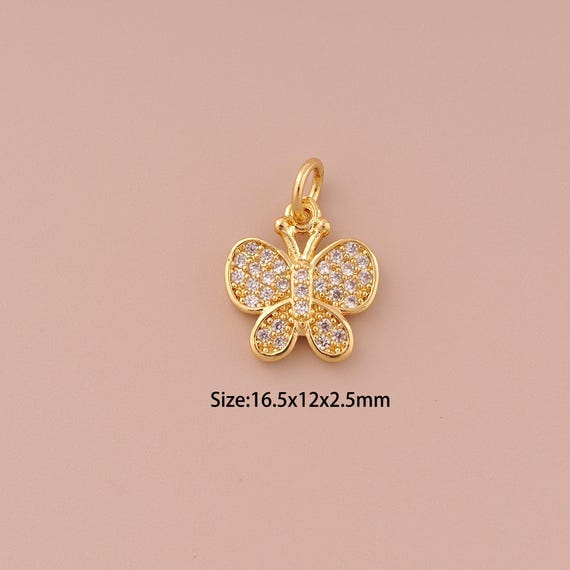 18K Gold Butterfly Charms,CZ Pave Minimalist Charms Pendants,Butterfly Charm for DIY Jewelry Making Supply