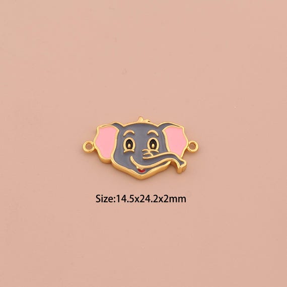 18K Gold Elephant Connector,Enamel Animal Connector Charms,Elephant Connector for DIY Jewelry Making Supply