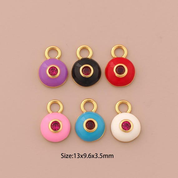 18K Gold Evil Eye Charms,CZ Pave Devil Eye Charms Pendants,Enamel Round Charm for DIY Jewelry Making Supply
