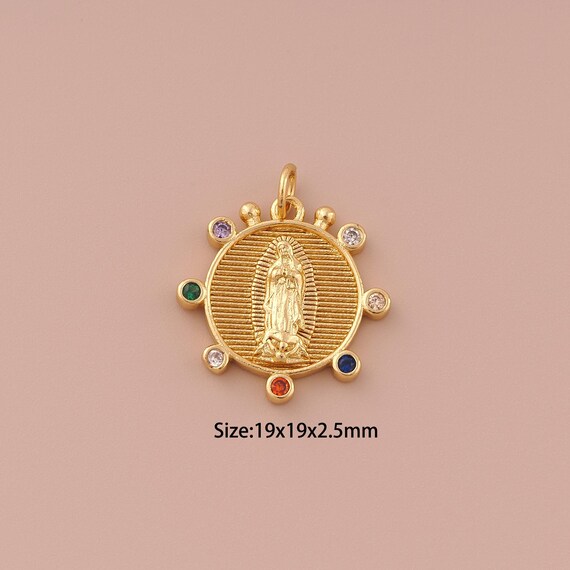 18K Gold Virgin Mary Charms,CZ Pave Minimalist Charms Pendants,Catholic Charm for DIY Jewelry Making Supply