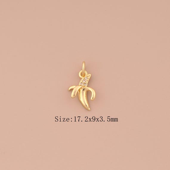 18K Gold Banana Charms,CZ Pave Fruit Charms Pendants,Banana Charm for DIY Jewelry Making Supply