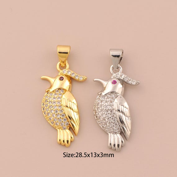 18K Gold Bird Charms,CZ Pave Bird Charms Pendants,Animal Charm for DIY Jewelry Making Supply