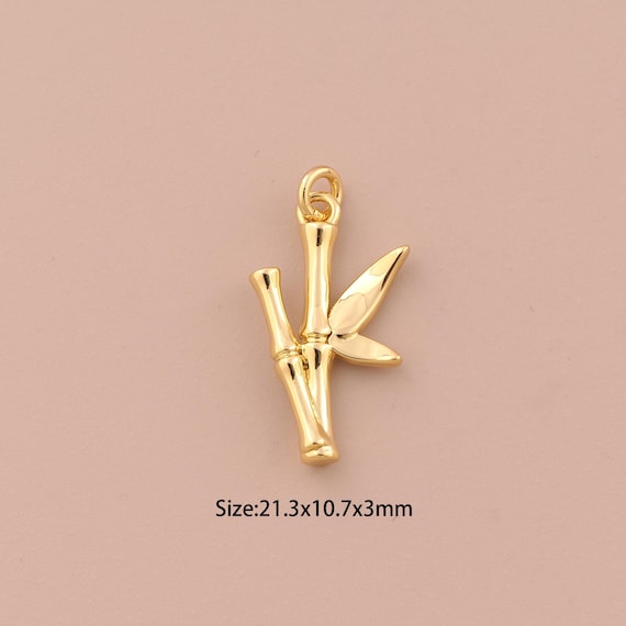 18K Gold Bamboo Charms,Minimalist Charms Pendants,Bamboo Charm for DIY Jewelry Making Supply