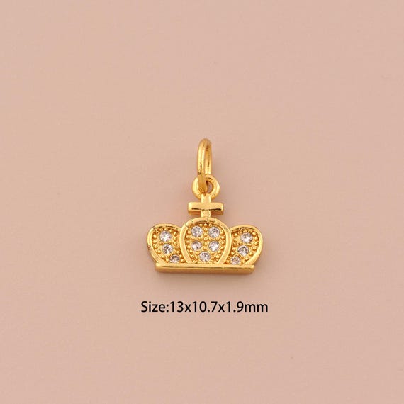 18K Gold Crown Charms,CZ Pave Crown Charms Pendants,Crown Charm for DIY Jewelry Making Supply