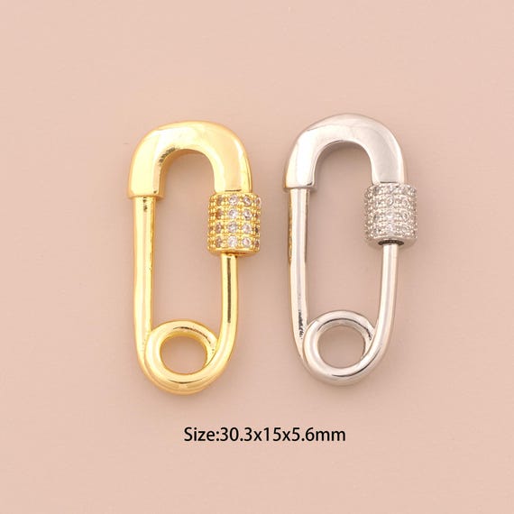 18K Gold Carabiner Clasp,CZ Pave Paper Cilp Clasp,Paper Cilp Carabiner Clasp for DIY Jewelry Making Supply
