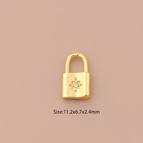 18K Gold Lock Charms,CZ Pave Polaris Charms Pendants,Lock Charm for DIY Jewelry Making Supply