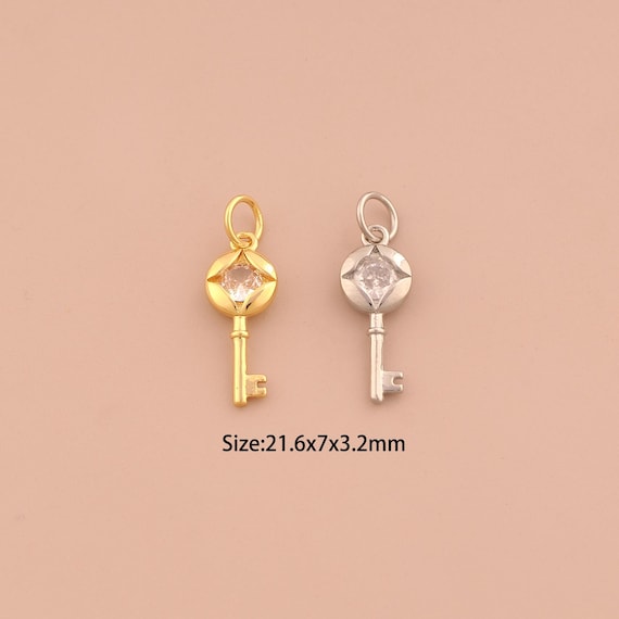 18K Gold Key Charms,CZ Pave Key Charms Pendants,Key Charm for DIY Jewelry Making Supply